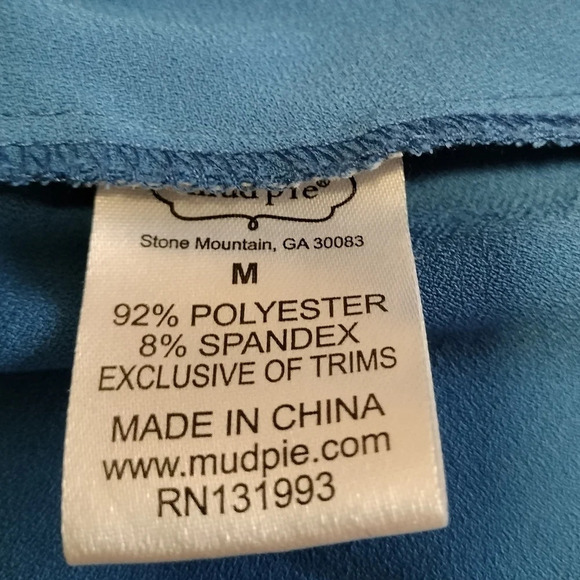 Mudpie Blue Ruffle Tie Neck Sleeveless size Medium Top Shirt - Picture 6 of 9